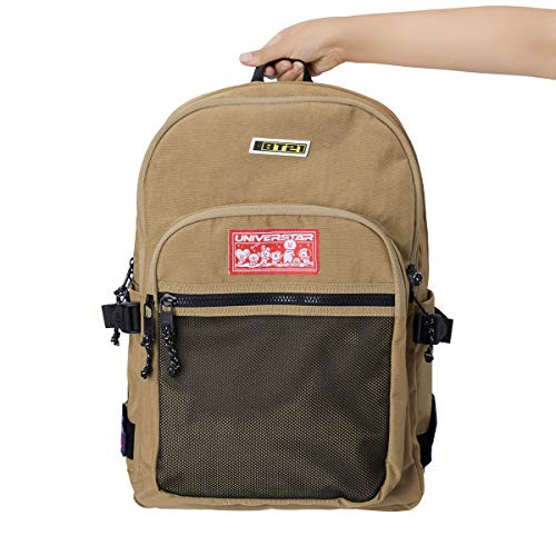 BT21 Space Wappen Collection Lightweight Canvas Mesh Casual Student Backpack, Beige