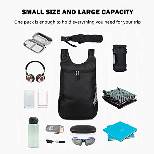 kingsea Foldable Backpack,Lightweight Packable High capacity Backpack for Travel Camping Hiking Outdoor Sports Daypack (Black)