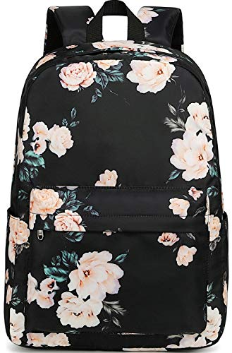 School Backpack for Teen Girls Bookbags Elementary High School Floral Laptop Bags Women Travel Daypacks (Black flower)