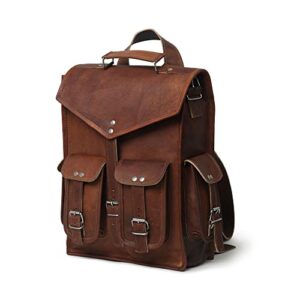 MaheTri 16" Leather Backpack Vintage Style Laptop Messenger Bag Rucksack Sling for Men Women, Convertible backpack