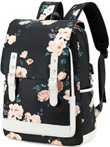 ledaou school backpack for teen girls laptop backpacks 15.6 inch floral daypack women bookbag school bag for college travel (floral black)