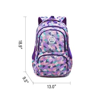 School Backpack for Boys And Girls,Middle School Elementary Bookbag,Geometric, Space、Leaf or Galaxy Print Backpack (Purple)