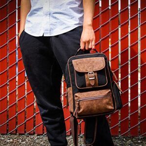 OCT17 Men Chest Shoulder Sling PU Leather Backpack Cross body Canvas Messenger Outdoor Travel Daypack