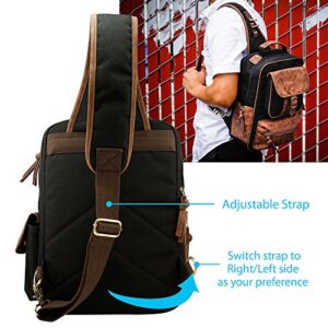 OCT17 Men Chest Shoulder Sling PU Leather Backpack Cross body Canvas Messenger Outdoor Travel Daypack