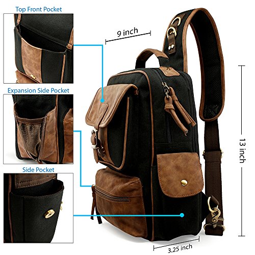 OCT17 Men Chest Shoulder Sling PU Leather Backpack Cross body Canvas Messenger Outdoor Travel Daypack