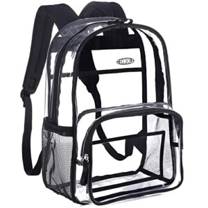 conworld large heavy duty clear backpack, clear bookbag transparent backpack for school work sports, women men large clear backpack black