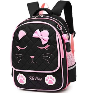 junlion girl’s backpack bow-knot school bag cat face backpacks for girls preschool black