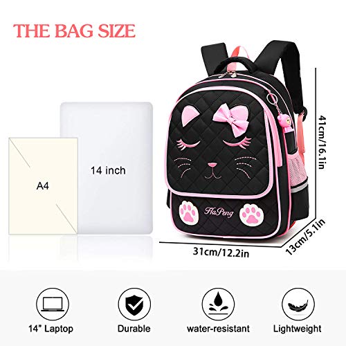 Junlion Girl's Backpack Bow-knot School Bag Cat Face Backpacks for Girls Preschool Black
