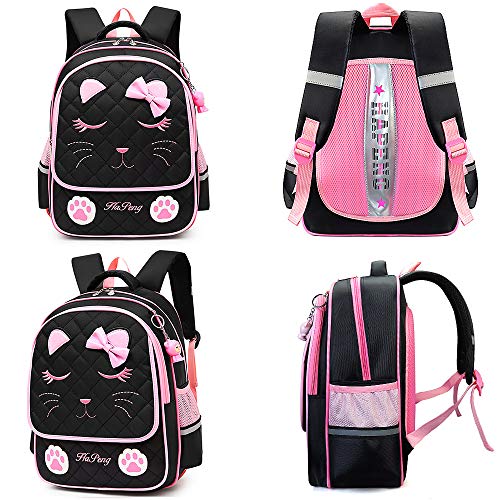 Junlion Girl's Backpack Bow-knot School Bag Cat Face Backpacks for Girls Preschool Black