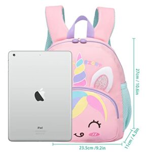 DNSHAN 3D Animal Toddler Bag Girls Boys, Preschool Kindergarten Daycare Nursary Travel Mini Toddler Bookbag with Anti-Lost Safety Rope,School Bag for Baby Girl Boy 1-4 Years,Unicorn