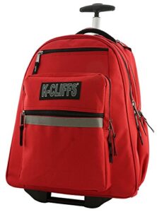 k-cliffs heavy duty rolling backpack school backpacks with wheels deluxe trolley book bag wheeled daypack workbag multiple pockets bookbag with safety reflective stripe red