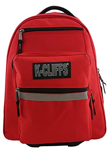 K-Cliffs Heavy Duty Rolling Backpack School Backpacks with Wheels Deluxe Trolley Book Bag Wheeled Daypack Workbag Multiple Pockets Bookbag with Safety Reflective Stripe Red