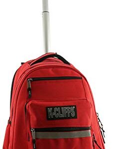 K-Cliffs Heavy Duty Rolling Backpack School Backpacks with Wheels Deluxe Trolley Book Bag Wheeled Daypack Workbag Multiple Pockets Bookbag with Safety Reflective Stripe Red