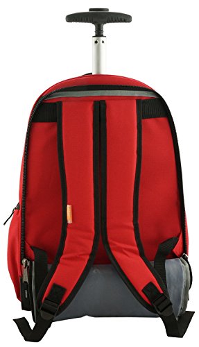 K-Cliffs Heavy Duty Rolling Backpack School Backpacks with Wheels Deluxe Trolley Book Bag Wheeled Daypack Workbag Multiple Pockets Bookbag with Safety Reflective Stripe Red