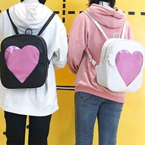 TOKYO-T Ita Bags Backpack Wing Heart Bag Transparent PU Leather Heart Lolita (White)