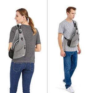 MOSISO Sling Backpack, Multipurpose Crossbody Shoulder Bag Travel Hiking Daypack&Electronic Organizer Cable Case, Gray&Black