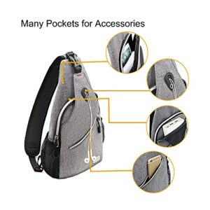 MOSISO Sling Backpack, Multipurpose Crossbody Shoulder Bag Travel Hiking Daypack&Electronic Organizer Cable Case, Gray&Black