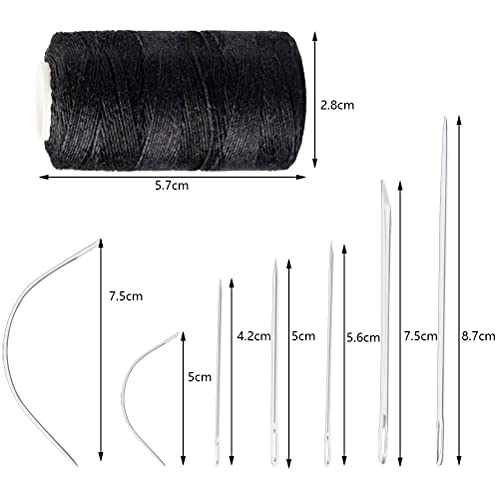 3 Rolls Hair Weaving Threads, Sewing Threads with 7 Pieces C/J/I Shaped Needles Sewing Waxed Thread for Hand Sewing, Hair Extensions, Making Wigs DIY