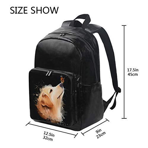 ALAZA Watercolor Golden Retriever Dog With Butterfly Art Large Canvas Backpack Water Resistant Laptop Bag Travel School Bags with Multiple Pockets for Men Women College