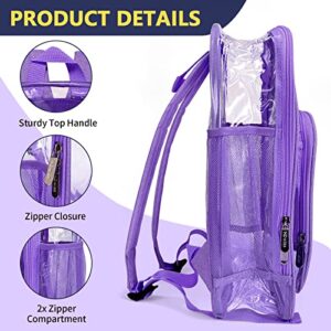 2BK Purple Heavy Duty Clear Backpacks,Large Transparent Backpacks See Through Backpacks for Kids,Adults,School,Stadium,Work,Security,Travel