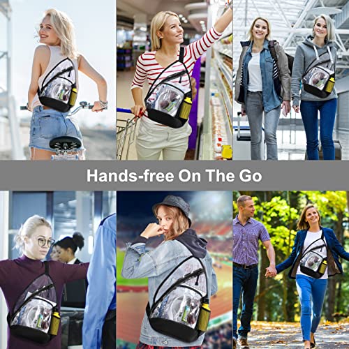 Clear Sling Bag, Stadium Approved Clear Sling Backpack, PVC Crossbody Shoulder Backpack, Transparent Casual Chest Daypack with Adjustable Strap for Men Women Outdoor Travel, Black