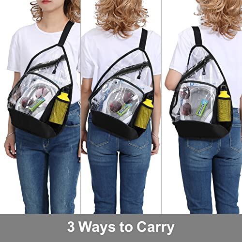 Clear Sling Bag, Stadium Approved Clear Sling Backpack, PVC Crossbody Shoulder Backpack, Transparent Casual Chest Daypack with Adjustable Strap for Men Women Outdoor Travel, Black