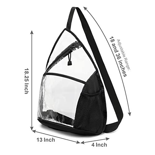 Clear Sling Bag, Stadium Approved Clear Sling Backpack, PVC Crossbody Shoulder Backpack, Transparent Casual Chest Daypack with Adjustable Strap for Men Women Outdoor Travel, Black