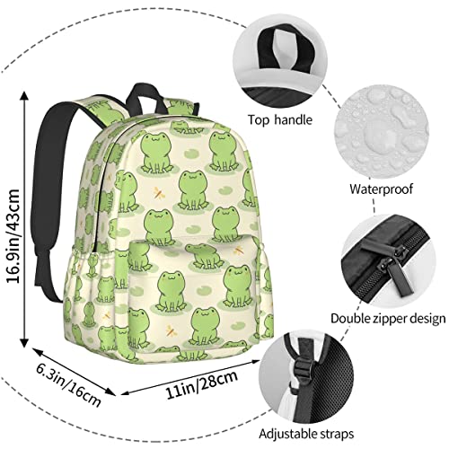 Qwalnely Frog Backpack for School, Durable Waterproof Backpacks Laptop for Teens Adult Women Girl, Men Boy Cute Frog Stuff