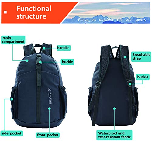 DUSWEN Foldable Backpack Lightweight Water Resistant Handy Outdoor Hiking Camping Bags for Women & Men (Gray)