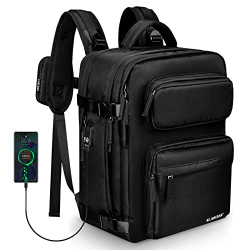 LIVACASA Waterproof Travel Laptop Backpack for Women Men,Flight Approved Carry on Backpack,School Backpack Fit 17 Inch Laptop