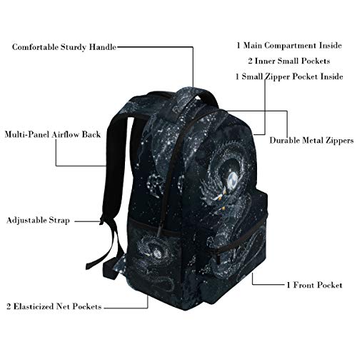 Oarencol Magic Dark Dragon Galaxy Space Black Backpack Bookbag Daypack Travel School Bag