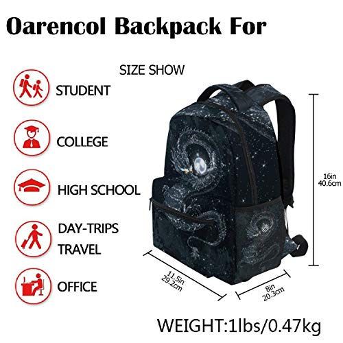 Oarencol Magic Dark Dragon Galaxy Space Black Backpack Bookbag Daypack Travel School Bag