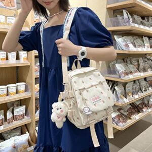 Aesthetic Backpack 10.6 Inch Kawaii Backpack With Pendant Mini Backpack For Girls Cute School Bag Japanese School Bag Flowers Backpack (White)