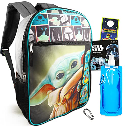 Baby Yoda Store Baby Yoda Backpack Set - Mandalorian School Supplies Bundle with 16 Backpack Plus Baby Yoda Water Bottle, Star Wars