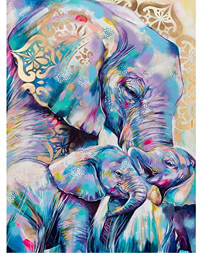 SNMUW Elephant Diamond Painting Kits, 5D Diamond Painting Kits for Adults, Colourful Rhinestone Diamond Arts Kits for Beginners, Perfect Home Wall Decor Gifts (12x16 inch)