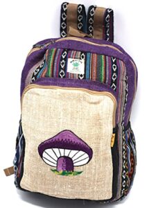 himalaya handmade unique mushroom hand embroidery 100% himalaya hemp backpack hippie backpack festival backpack hiking and laptop backpack purple