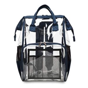 heavy duty clear backpack transparent pvc plastic bookbag see through backpacks for school,stadium,security,concert (navy blue)