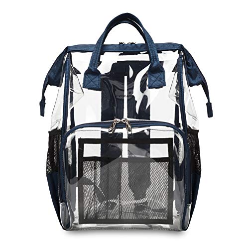 Heavy Duty Clear Backpack Transparent PVC Plastic Bookbag See Through Backpacks for School,Stadium,Security,Concert (Navy blue)