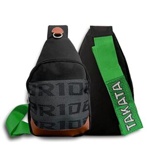 q1-tech, jdm recaro gradation crossbody shoulder bag with green embroidery tak straps backpack new