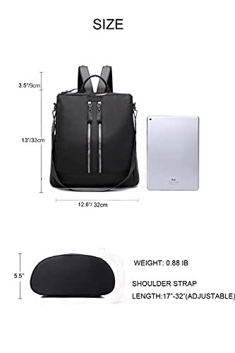 LORADI Lightweight Nylon Vintage Backpack, Anti-theft Water Resistance Fashion Backpack for Casual Daypack Outdoor Travel, Black