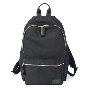 camelia de amour women backpack purse fashion nylon rucksack medium size (t295-115 black/gold hardware)