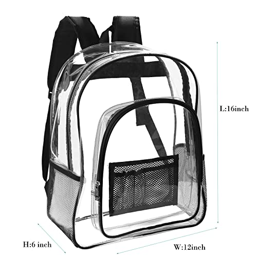 Clear Backpack Heavy Duty Transparent Backpack See Through Clear Bookbags for School, College,Security,Work,Concert (L16 inch, Black)