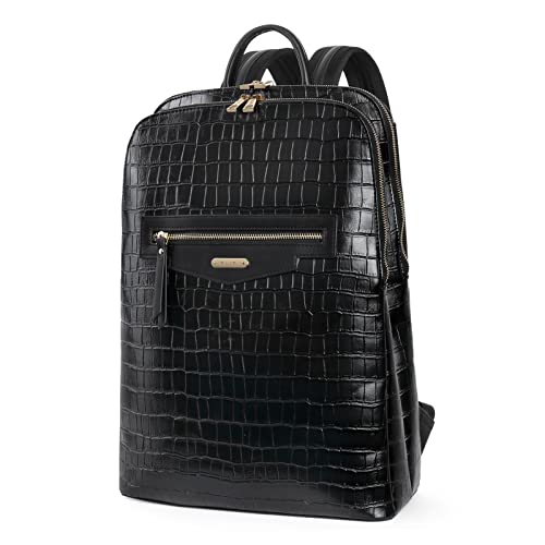 CLUCI Leather Laptop Backpack for Women 15.6 inch Computer Bag Travel Business Daypack Stone Pattern Black