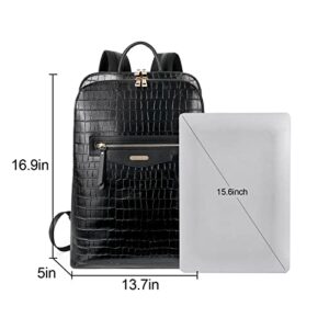 CLUCI Leather Laptop Backpack for Women 15.6 inch Computer Bag Travel Business Daypack Stone Pattern Black