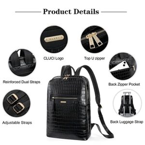 CLUCI Leather Laptop Backpack for Women 15.6 inch Computer Bag Travel Business Daypack Stone Pattern Black