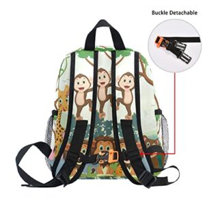 Glaphy Custom Kid's Name Backpack, Cartoon Monkey Lion Tiger Elephant Toddler Backpack for Daycare Travel, Personalized Name Preschool Bookbags for Boys Girls