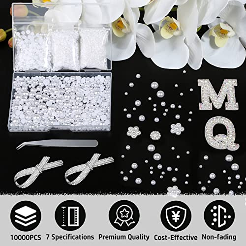 Mckanti 10000pcs Flat Back Pearls Half Round Pearl Beads Flatback Loose Beads for Crafts DIY Phone Nail Making (2mm/3mm/4mm/5mm/6mm/8mm/10mm)