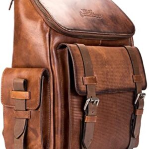 VELEZ Archaeology Tan Leather Backpack for Men + Brown Neoprene Shoes for Men 10.5