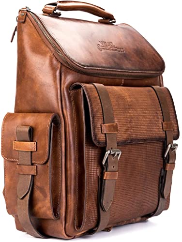 VELEZ Archaeology Tan Leather Backpack for Men + Brown Neoprene Shoes for Men 10.5