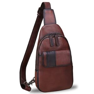 genuine leather sling bag hiking sling backpacks fanny pack vintage handmade crossbody chest daypack shoulder bag (coffee)